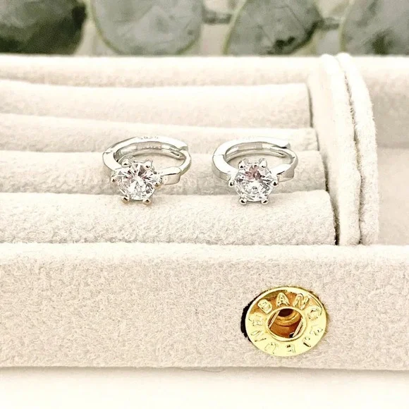 925 Sterling Silver Diamond Huggie Hoop Earrings Silver Huggie Earrings - Picture 5 of 6